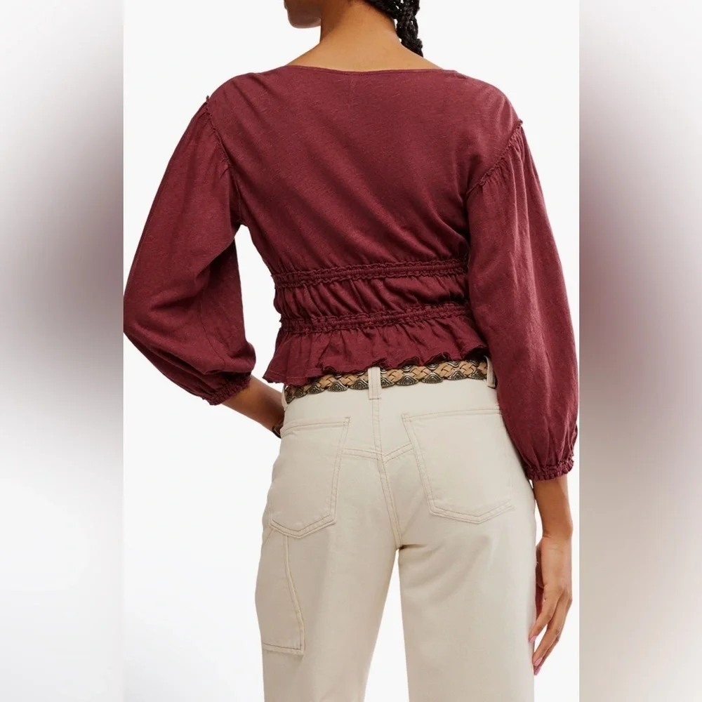 New! Free People Let's Go Tie Front Linen & Cotton Top Size XS - $78 MSRP